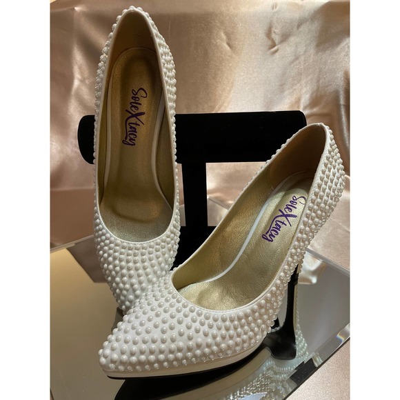 Fayana Women's Pearl Studded Satin Platform Shoes - Picture 3 of 3